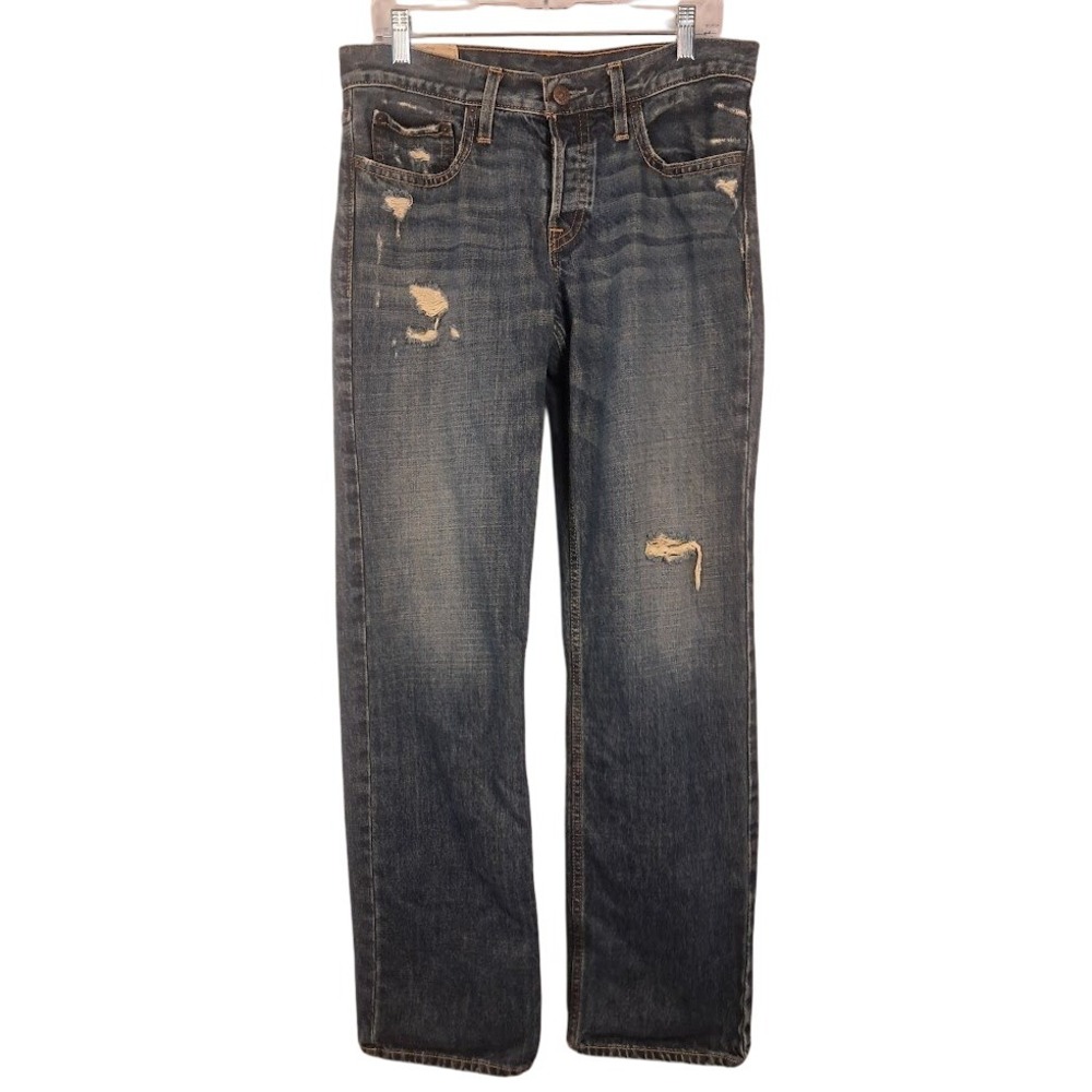 HOLLISTER Men's 31x32 Classic Straight Jeans Button Fly Denim Distressed